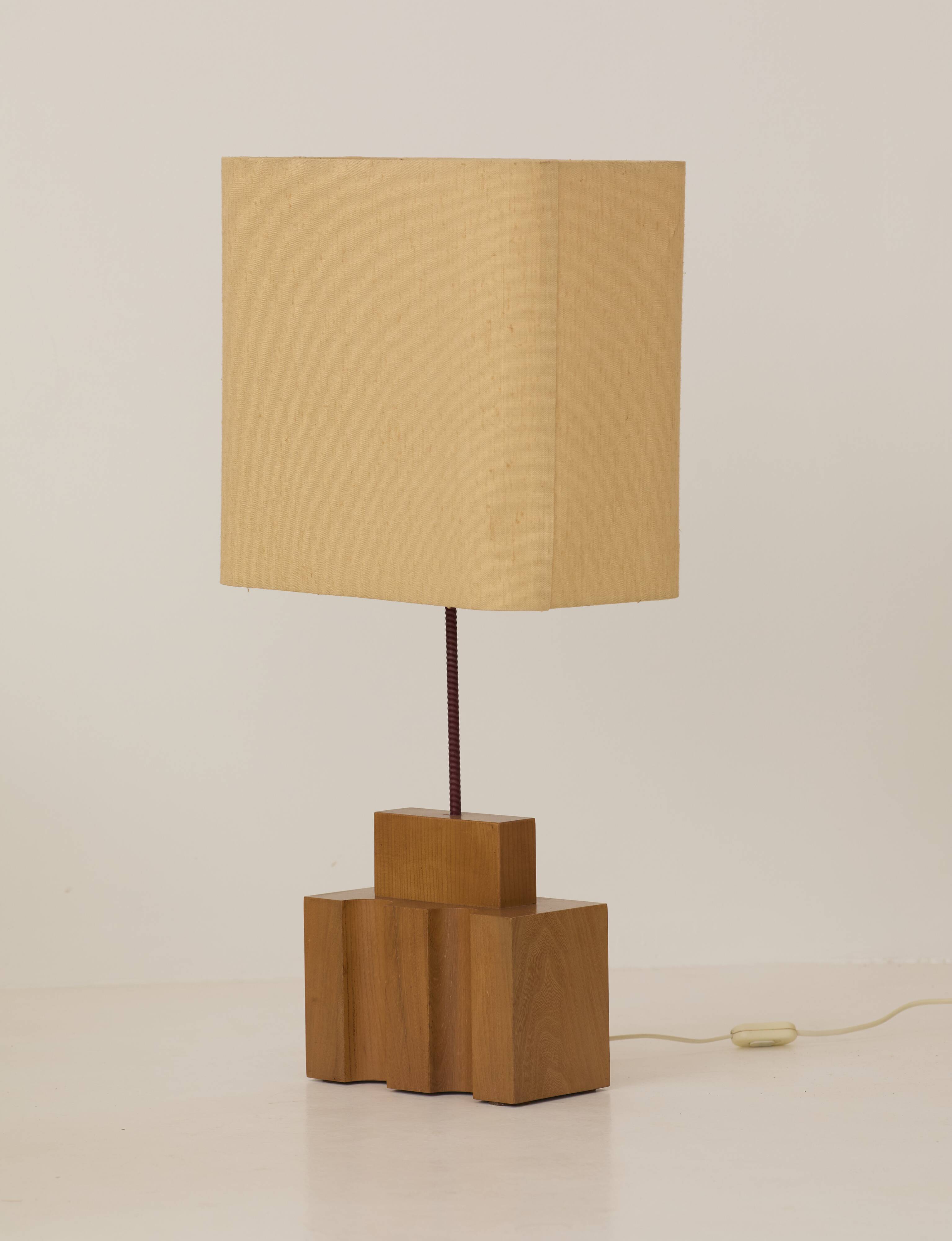 Maison Regain lamp in solid elm and its original lampshade Circa 1980