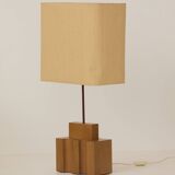 Maison Regain lamp in solid elm and its original lampshade Circa 1980