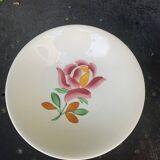 7 soup plates, Gien France, princess model, enameled ceramic floral pattern, roses, painted