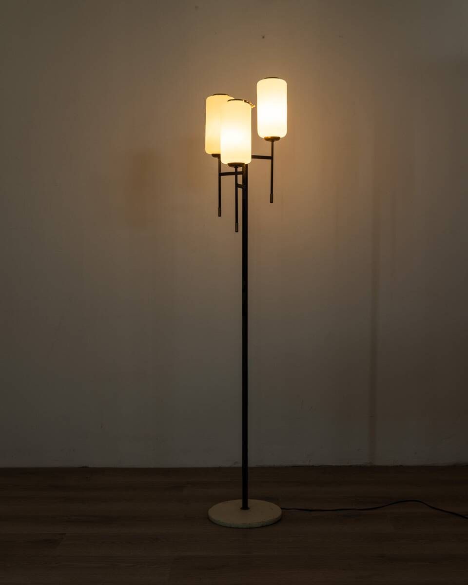 Vintage 50's floor lamp in metal and glass, italian design
