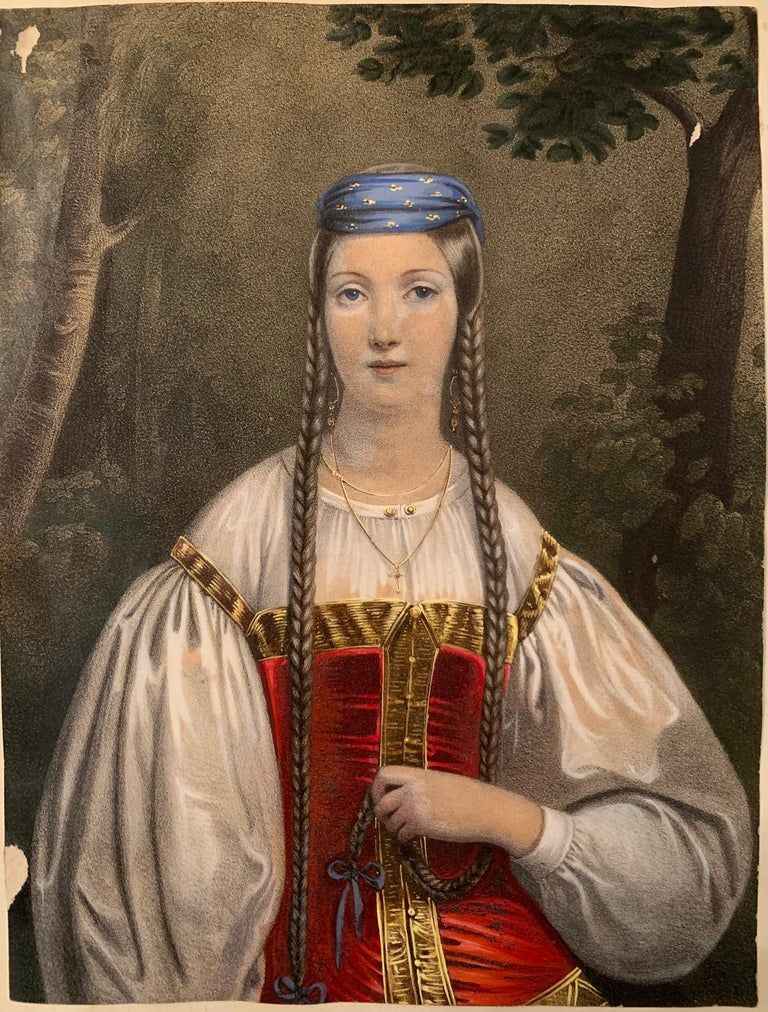 Portrait of a young Merovingian woman, enhanced engraving, nineteenth century
