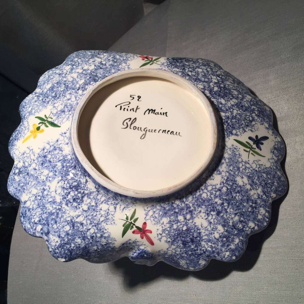 Breton earthenware basket with floral decoration empty pocket fruit cutter