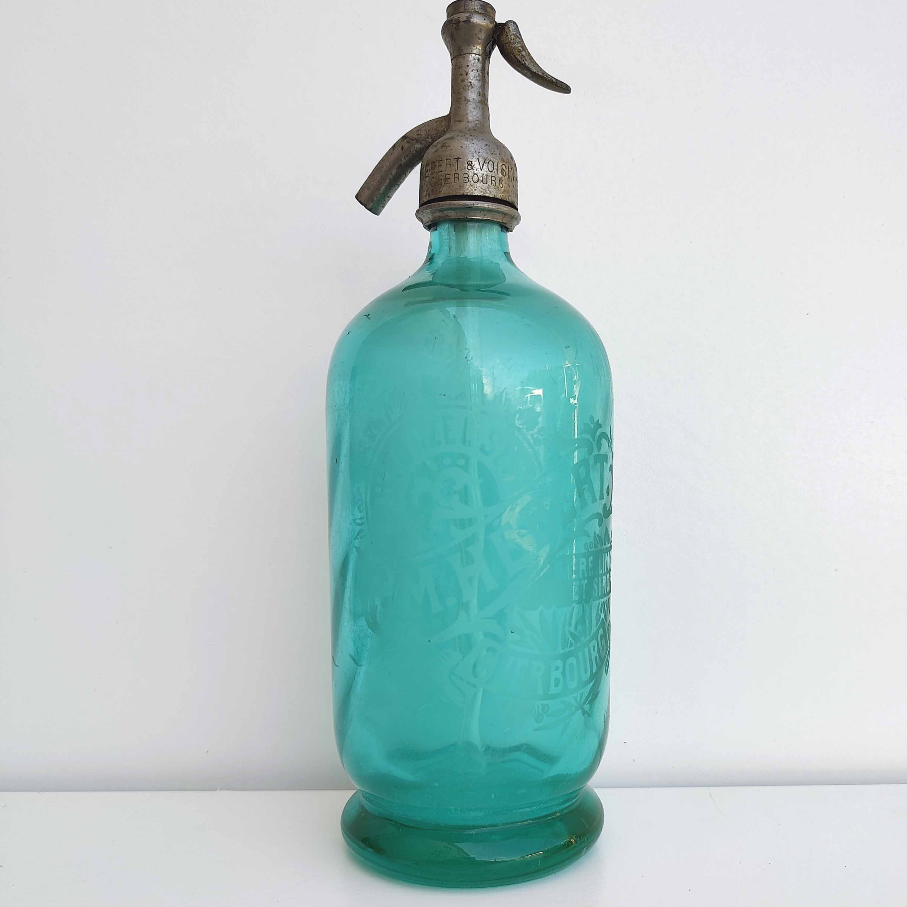 Siphon bistrot vintage Cherbourg verre turquoise 1935