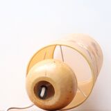 Wooden lamp, herbarium-style lampshade, 70s