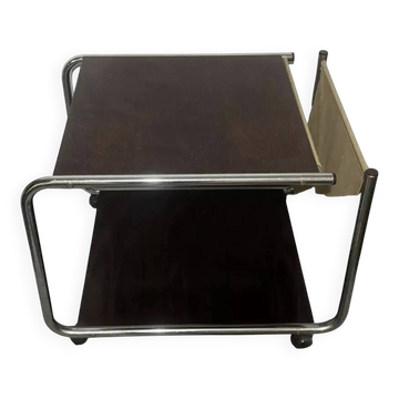 1970s/80s coffee table on casters with metal tubing, light-colored door
