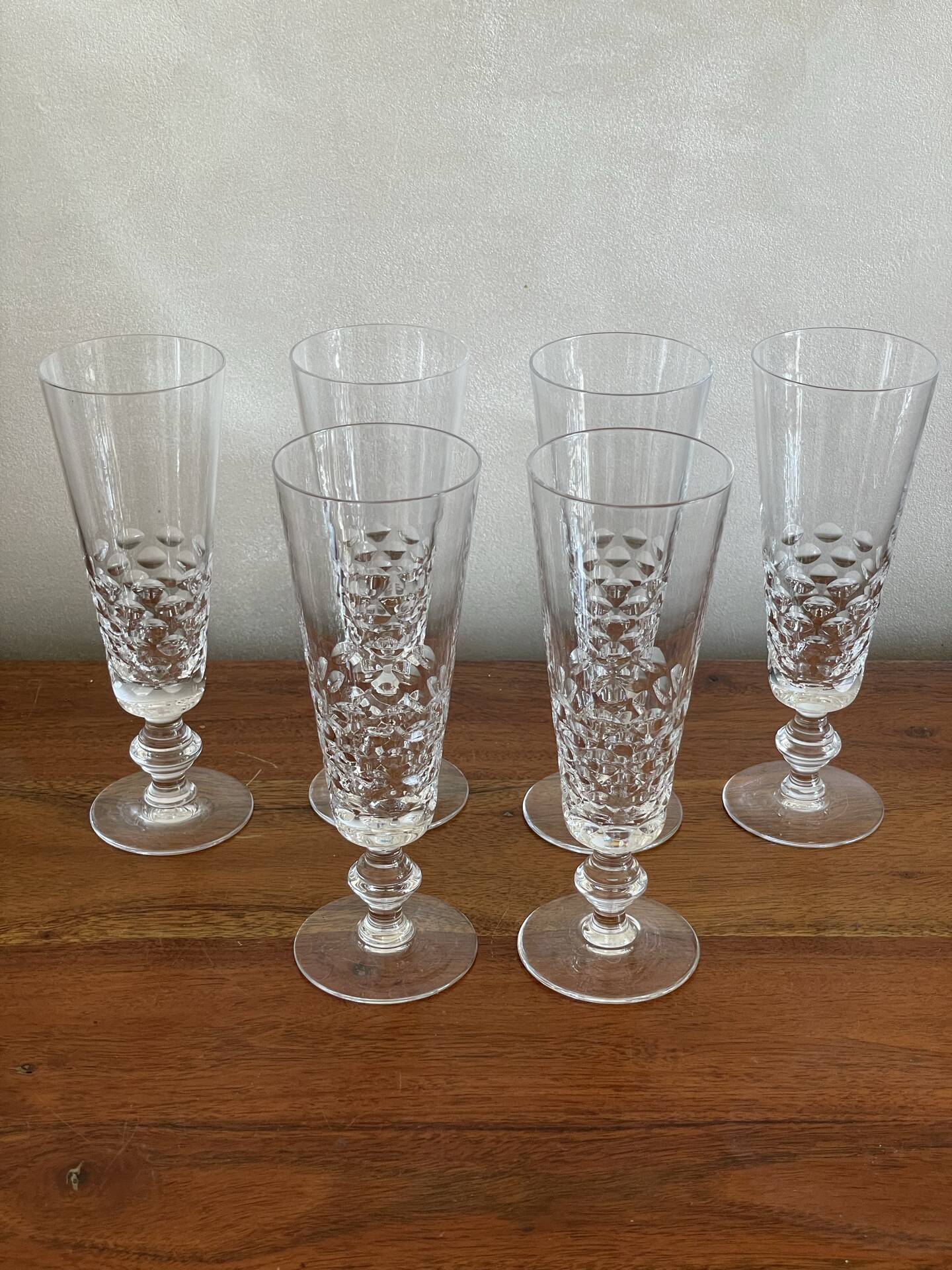 6 crystal champagne flutes
