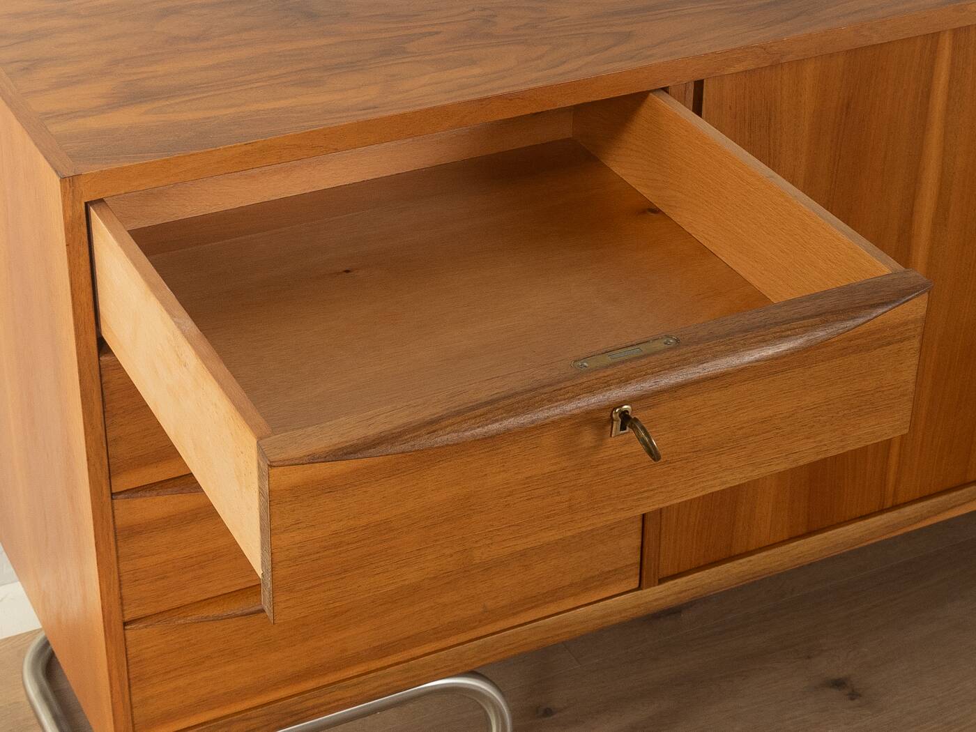 1950s sideboard, partly solid, walnut veneer, Bauhaus design, attributed to Franz Ehrlich