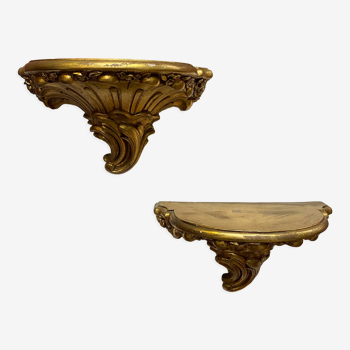 Pair of wall consoles in gilded resin Louis XV style with floral motif and scrolls
