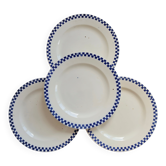Assiettes plates anciennes en terre de fer Salins – Modèle Damier
