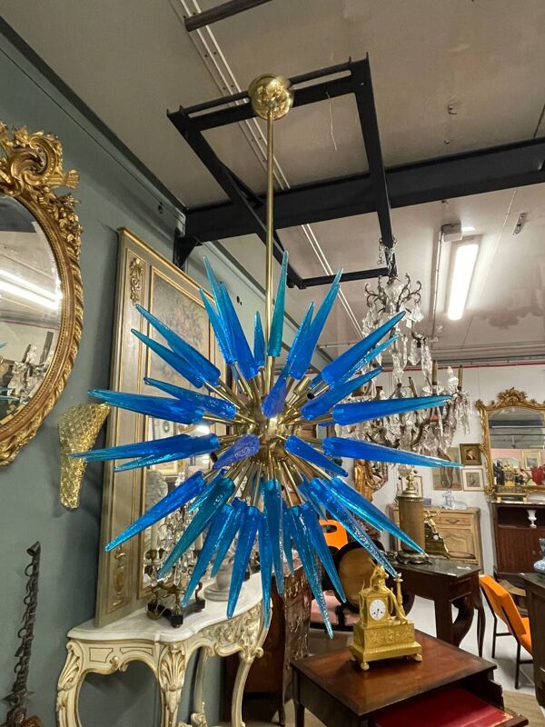 Important lustre en verre de murano style spoutnik 12 lumières
