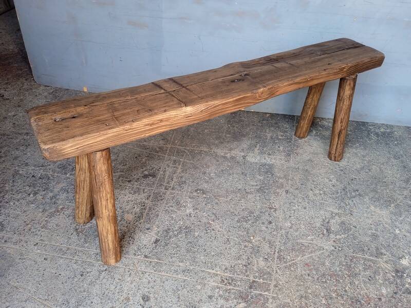 Bench 120 cm old patinated solid wood