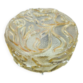 Applique ronde vintage en verre ambré, décor de fleurs