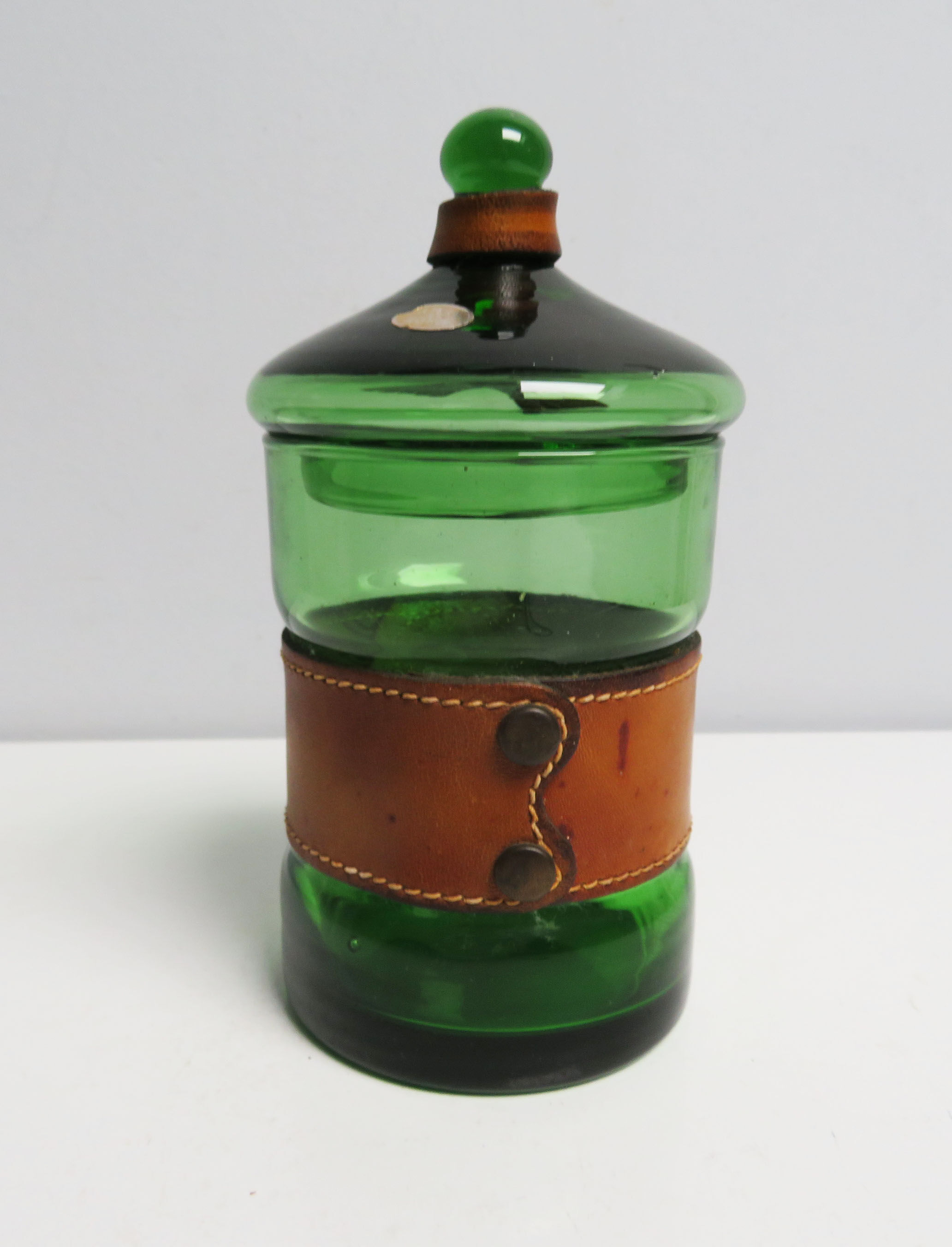 Vintage green glass bathroom container