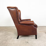 Vintage sheep leather wingback armchair, Druten