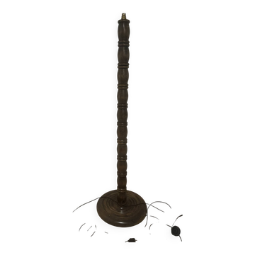 Grand pied de lampadaire vintage en bois tourné — H 135 cm