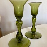 Pair of scandinavian candle holders in blown glass Ekenas Sweden 1960