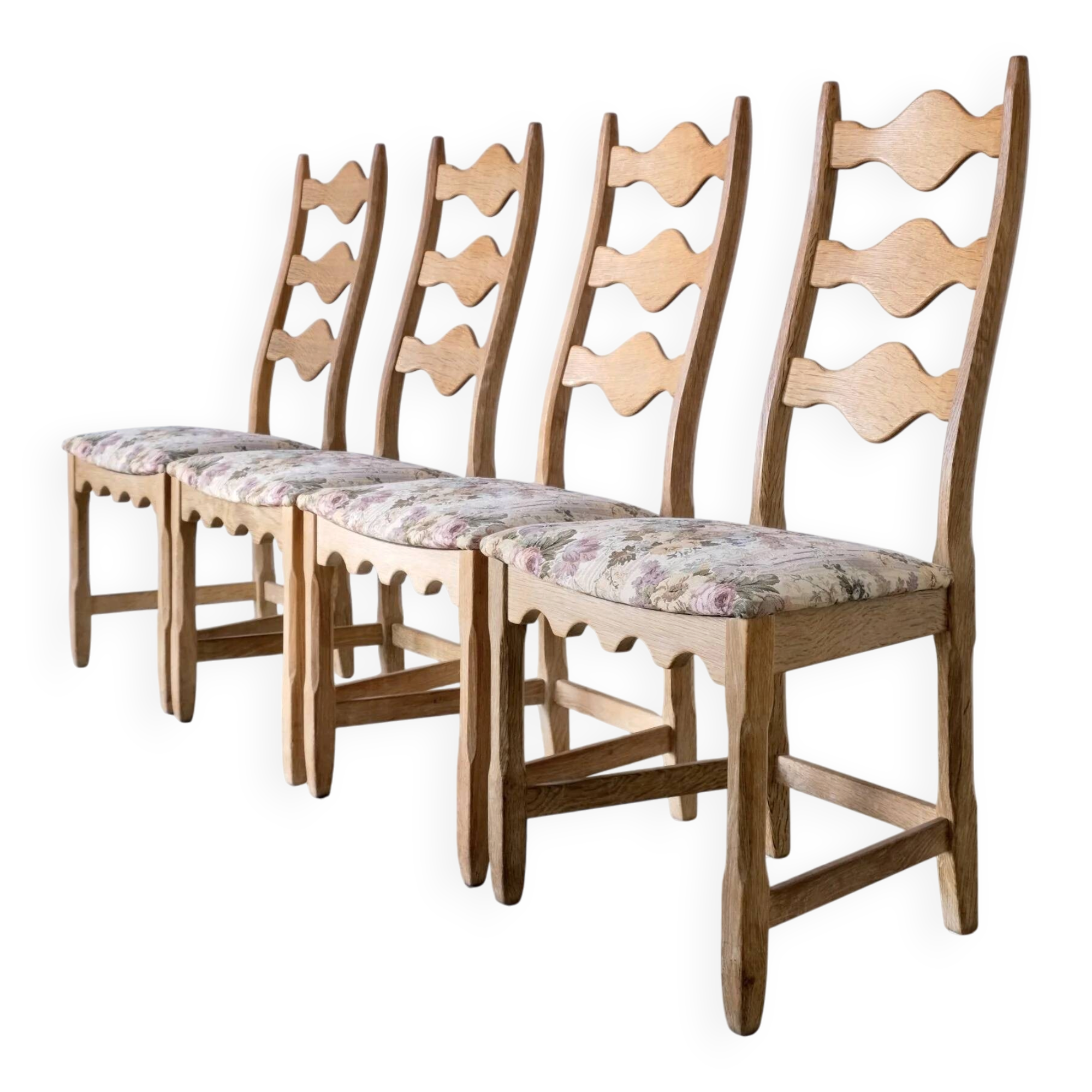 4 ladder back dining chairs by Henning Kjaernulf | Denmark | 1950s