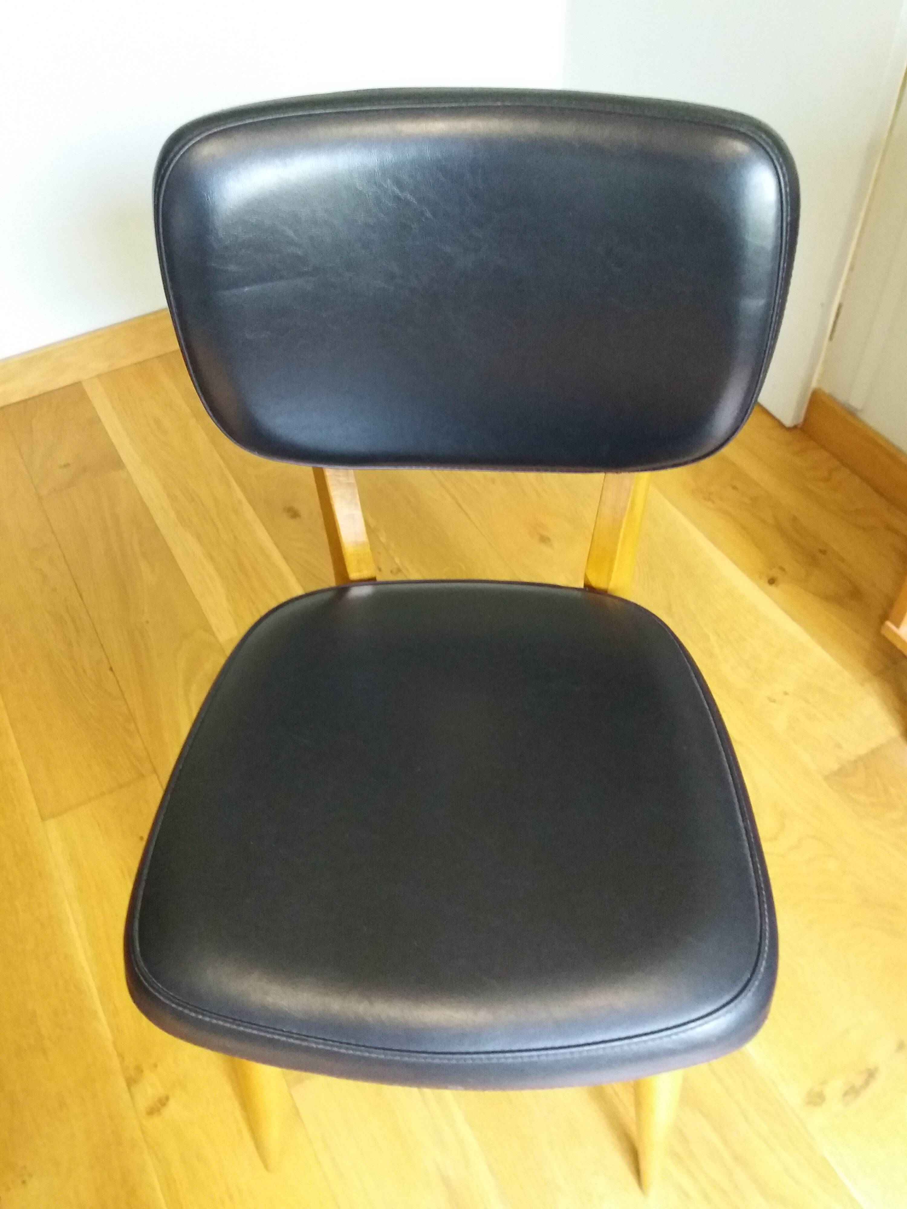 3 Scandinavian style skai faux leather and wood chairs