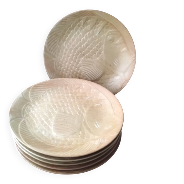 6 Assiettes plates à poisson en Grès Village CNP