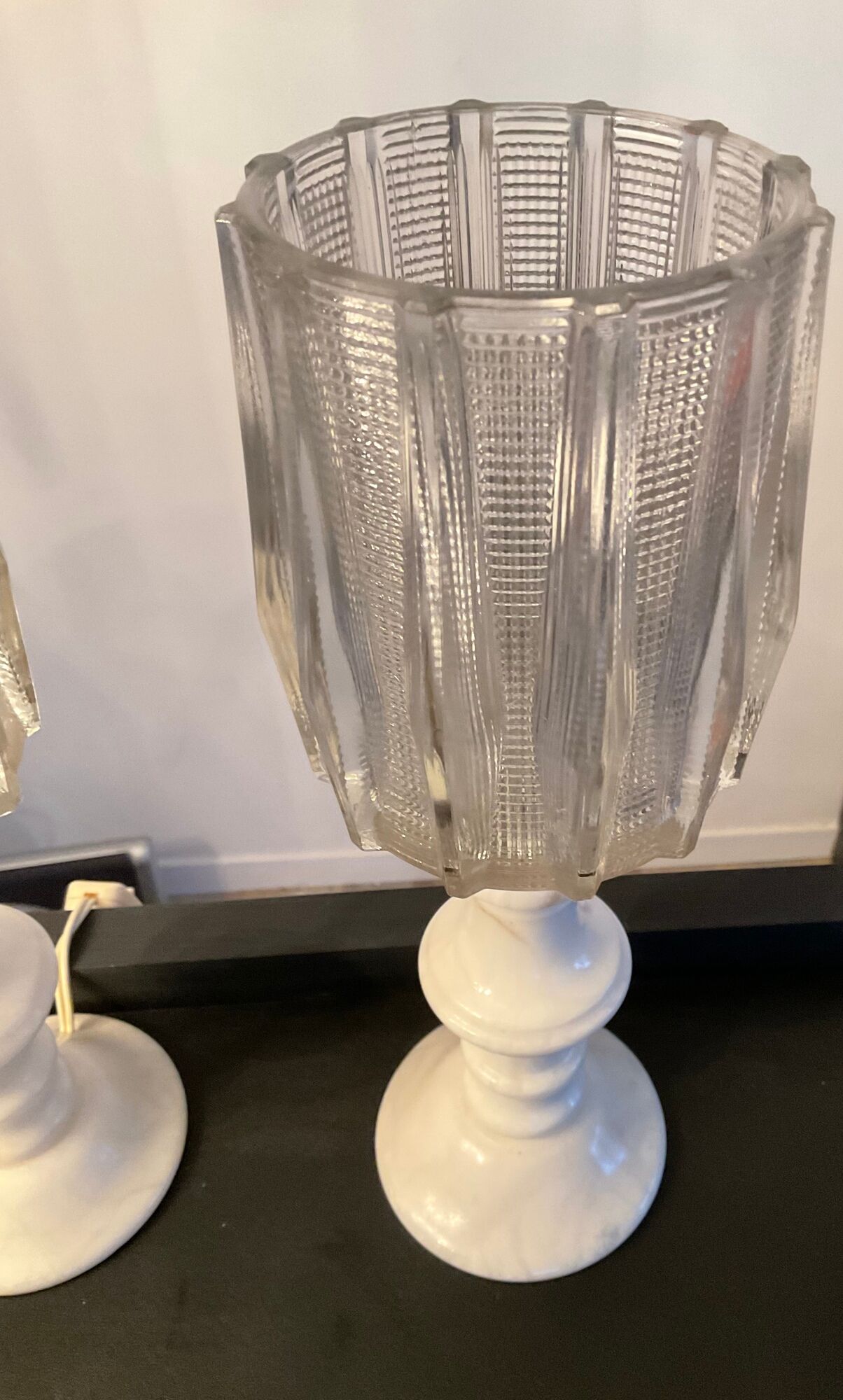 Pair of vintage lamps in marble and glass 70s