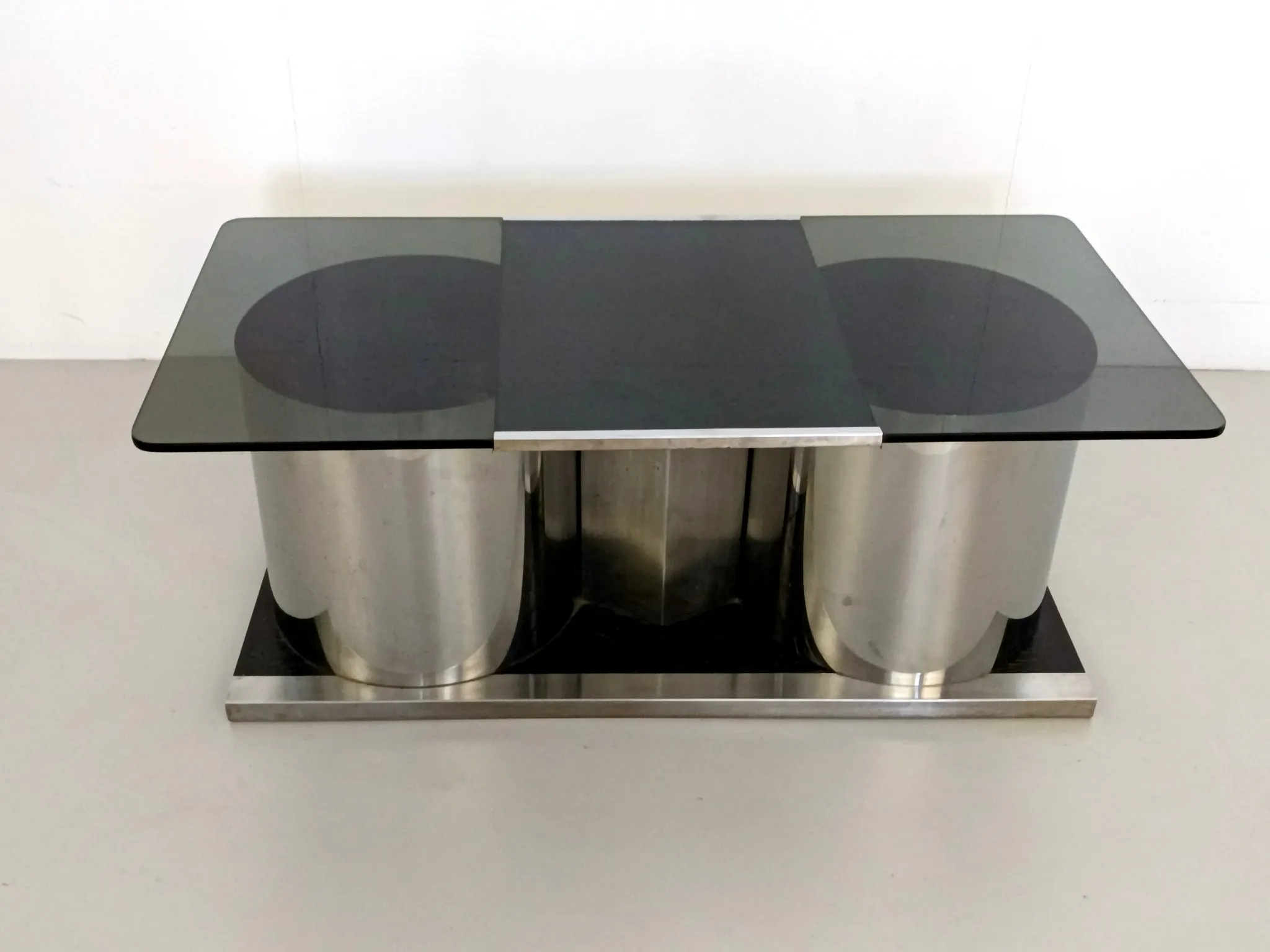 Rectangular Smoked Glass Coffee Table / Dry Bar in the style of François Mo