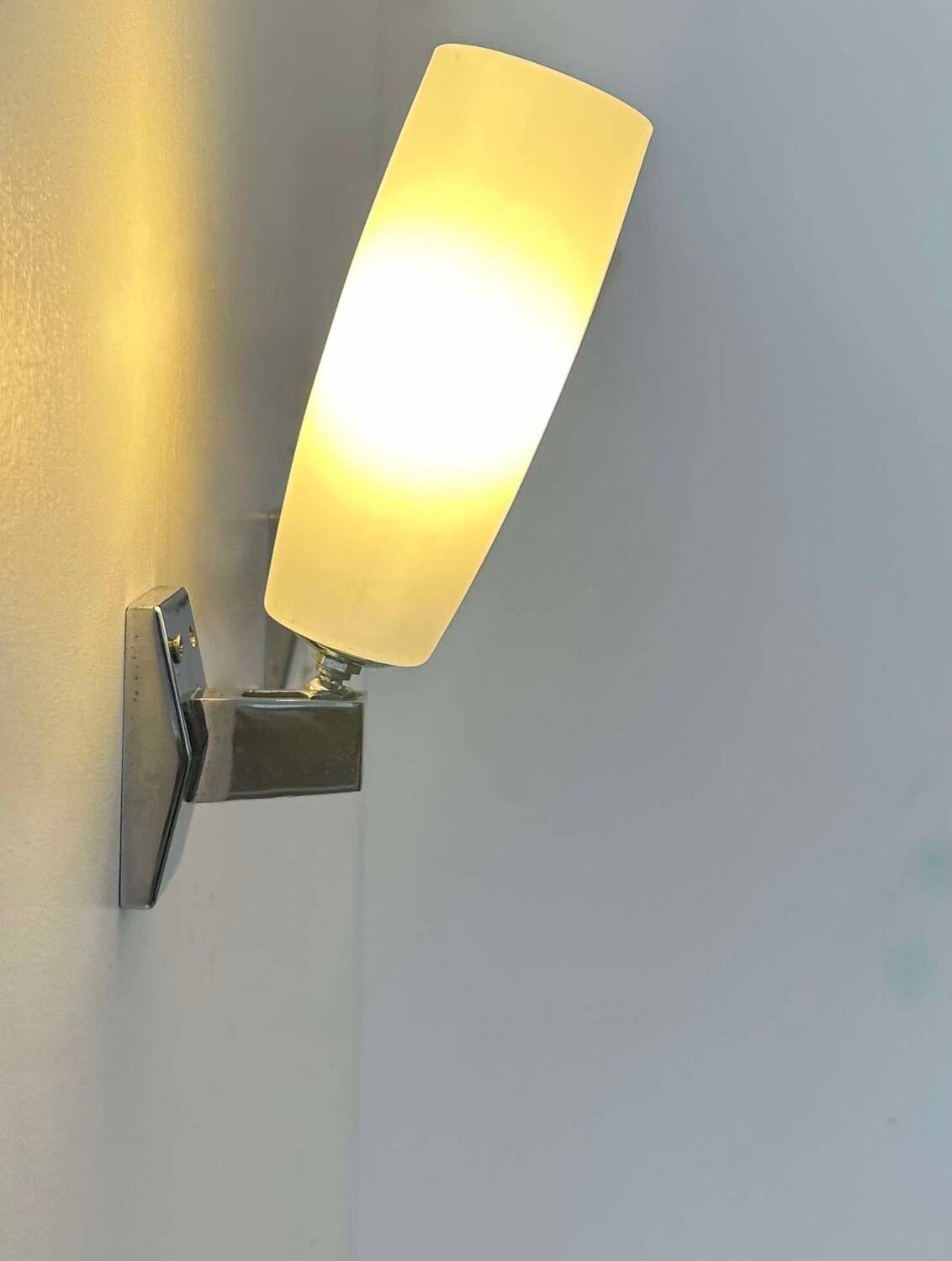 Pair of vintage adjustable wall lights, chrome and opaline, France 1970