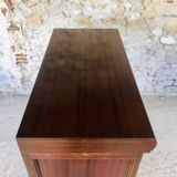 Vintage mahogany avocado bookcase with overhead glass doors circa 40's/50's