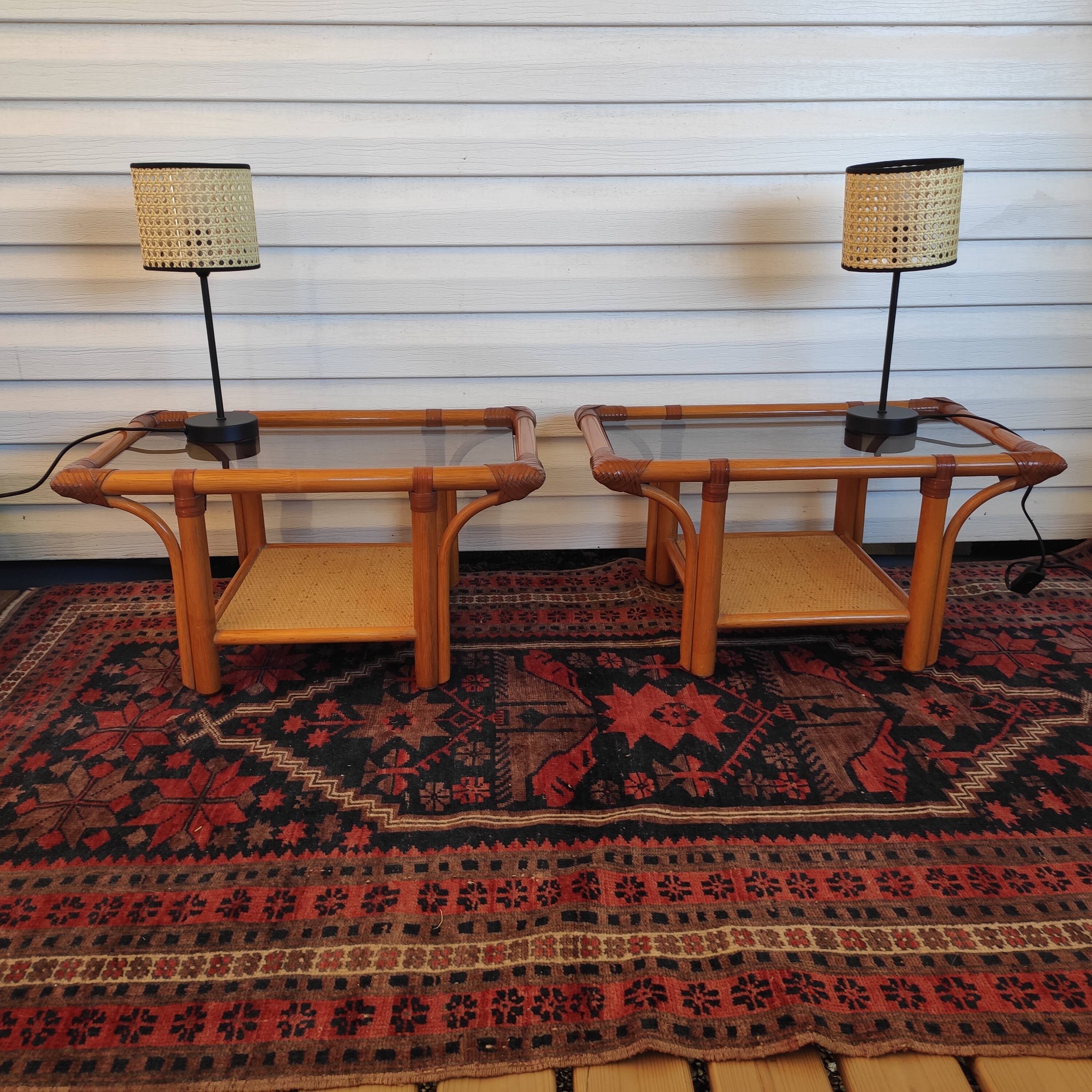 Pair of rattan bedside tables