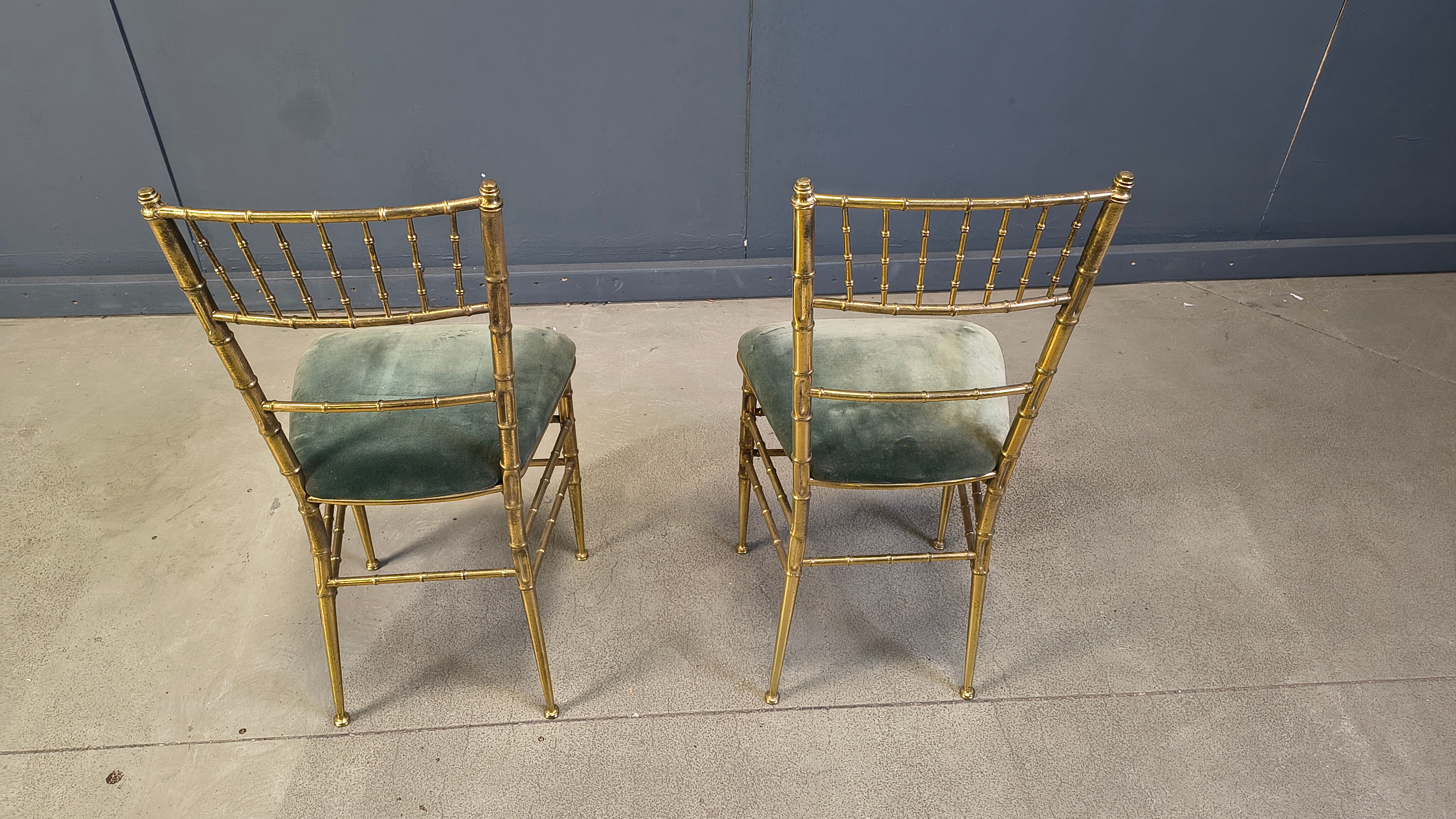 Pair of brass faux bamboo chairs, 1960s
