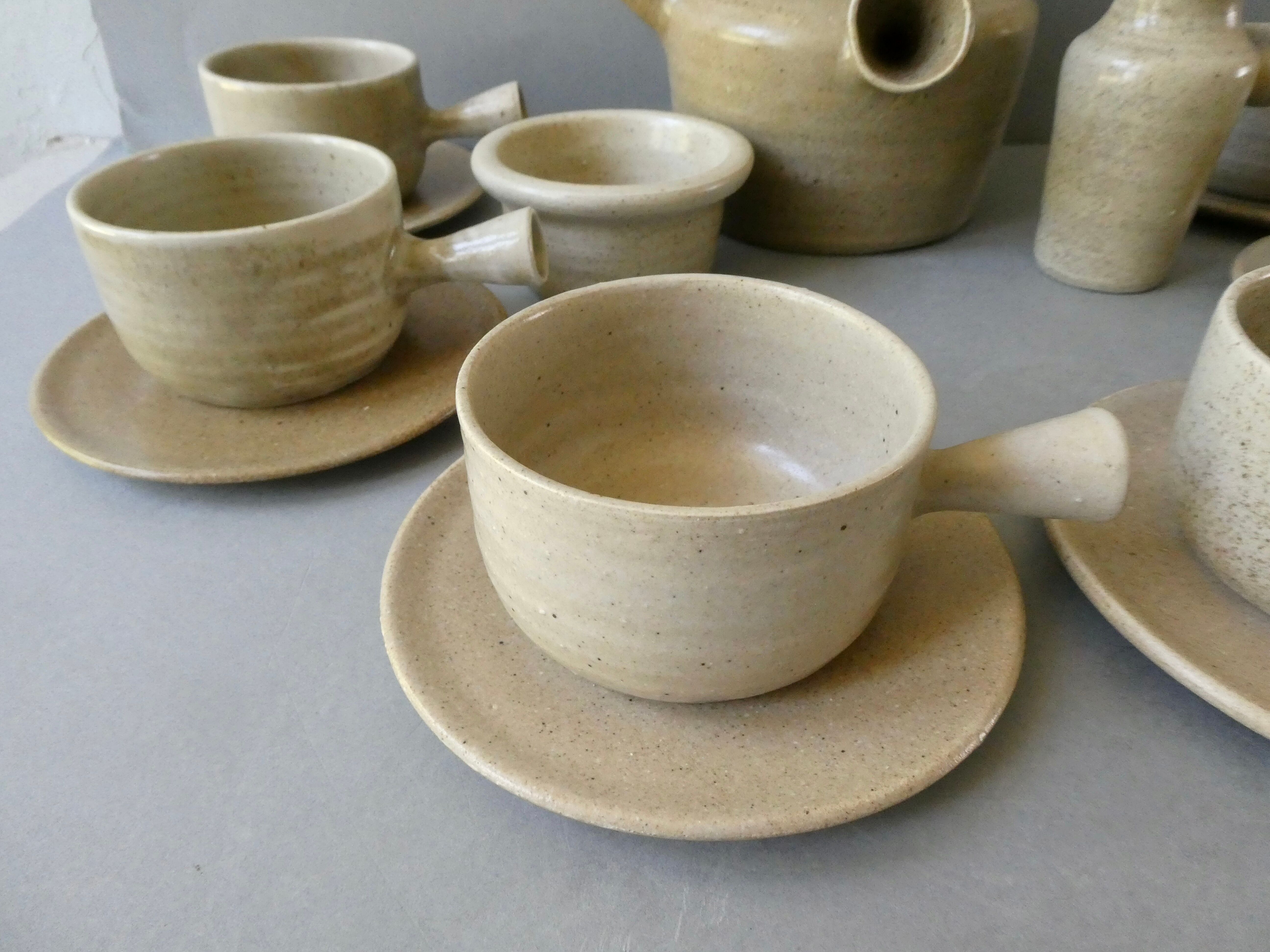 Coffee or tea service, in sandstone, signed the Argonauts, 60s