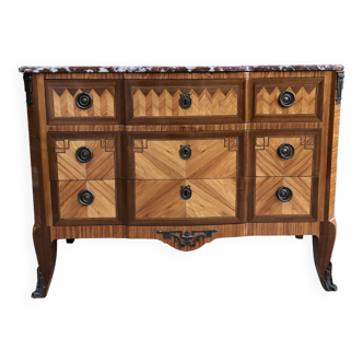 Transition Louis XV-Louis XVI chest of drawers - Marquetry, rosewood