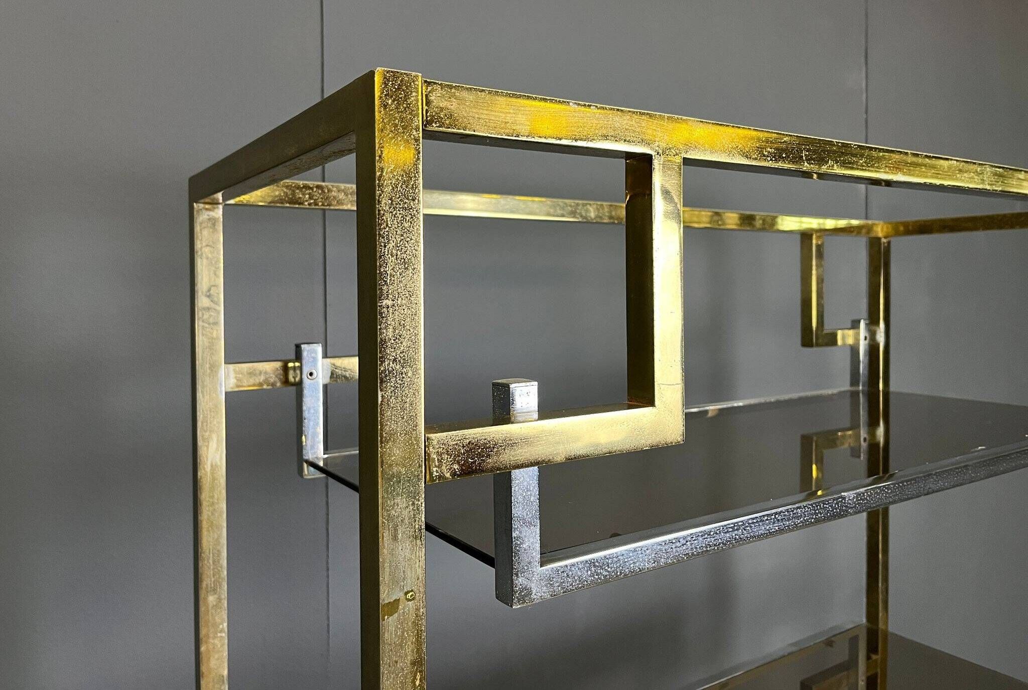 Vintage Italian brass and chrome wall unit, 1970s