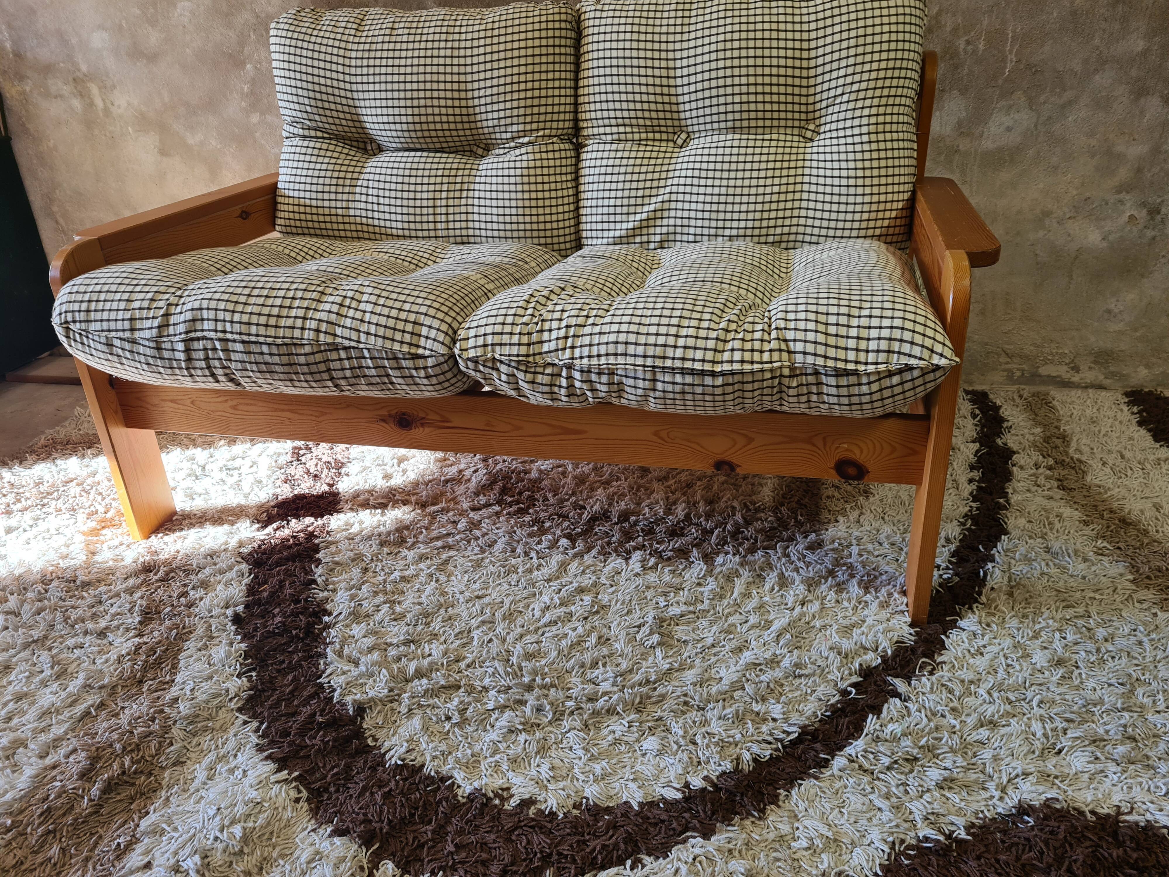 Pine sofa two places 1960 Vintage