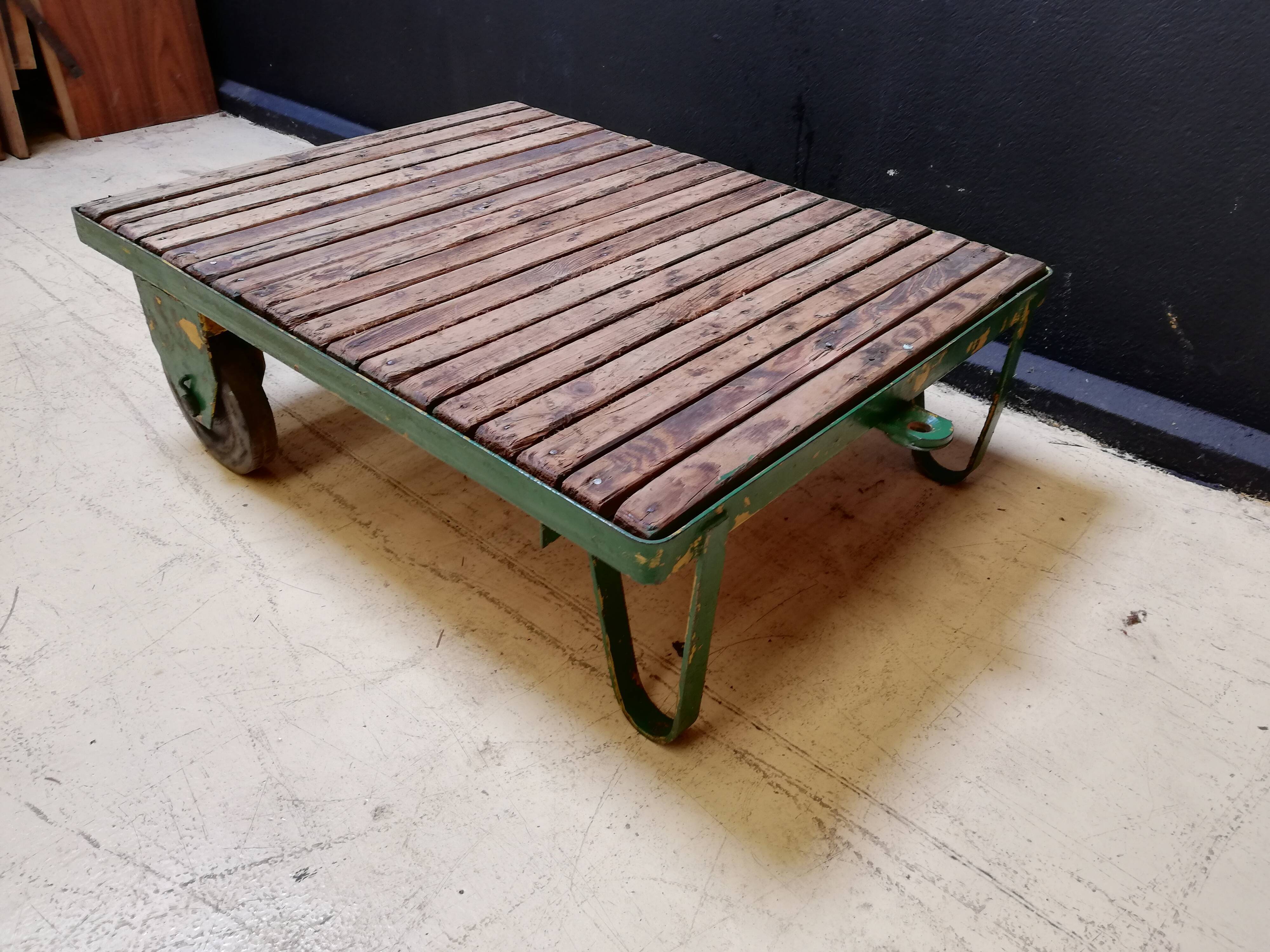 Coffee table, industrial trolley