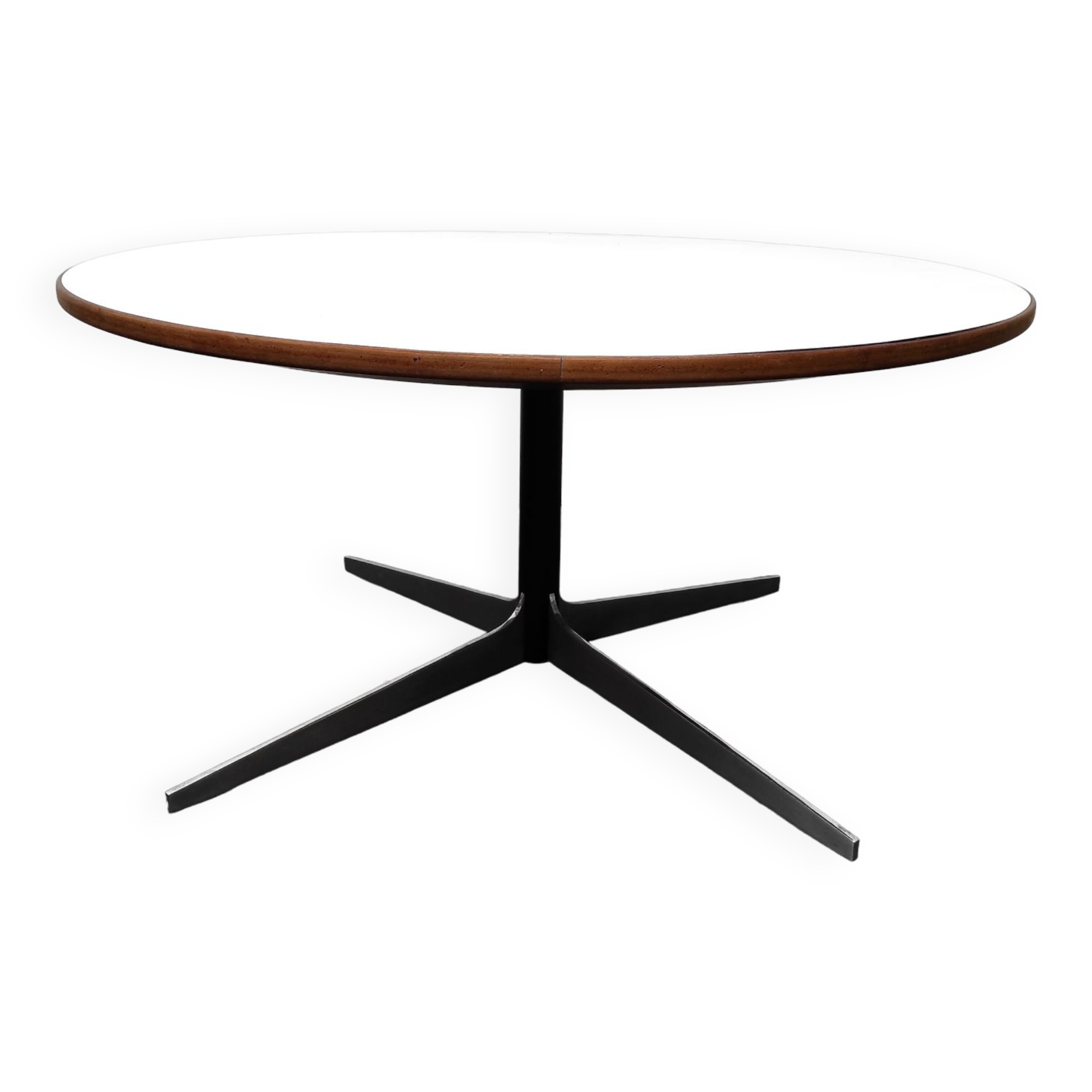 Round coffee table wood metal 1960