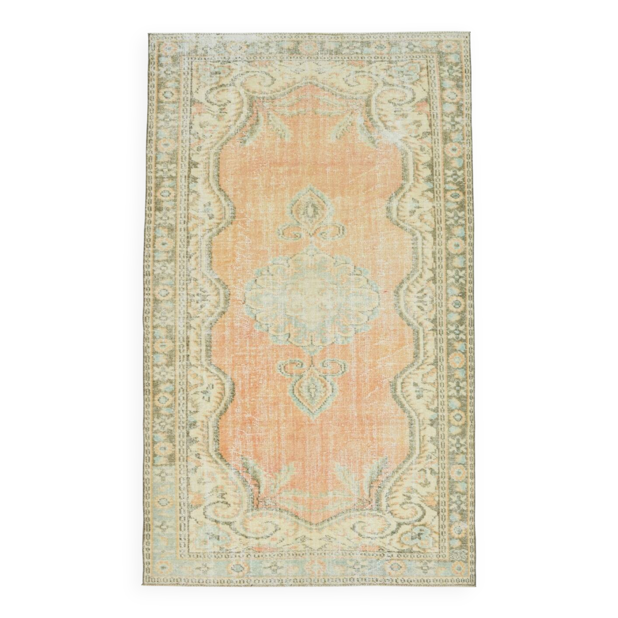 6x9 Peach Orange Antique Vintage Rug 175x293Cm SK 21471