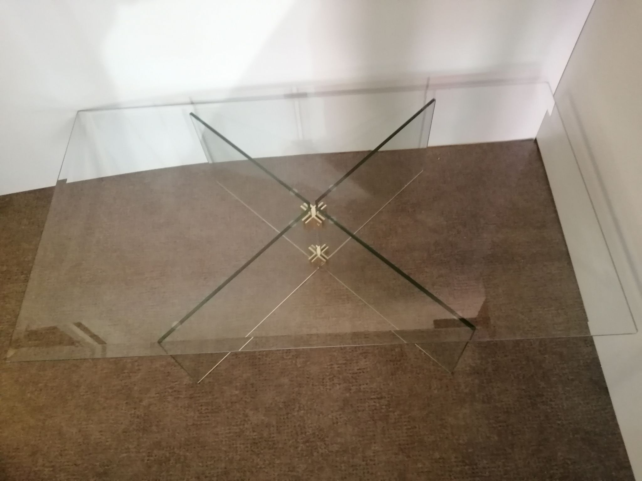 Vintage coffee table by Léon Rosen for Pace Collection all in tempered glass and brass 1970