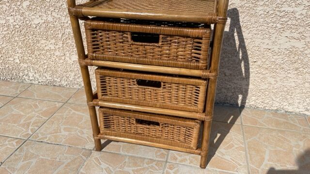 Cabinet with vintage rattan drawers