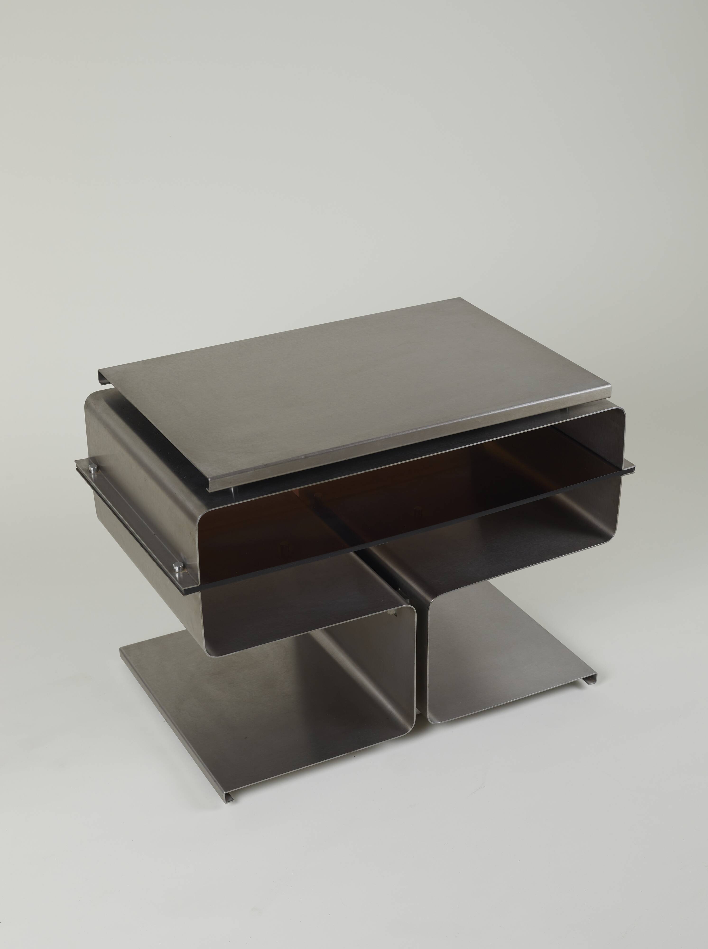 Stainless steel TV cabinet designed by François Monnet for Kappa / Uginox vintage Space Age circa 1970