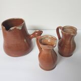 Set of 3 ceramic pitchers / milk jugs Signed Daniel Auger (Puisaye)