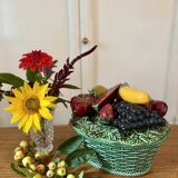 Vintage barbotine dish with fruit decorations