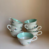 Set of 9 floral Luneville porcelain coffee cups with gold edges