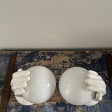Set of two white ceramic hand sconces