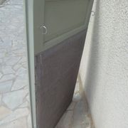Antique mirror, painted trumeau in grey-green.