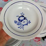 6 assiettes creuses anciennes saint amand fleurs bleues au pochoir