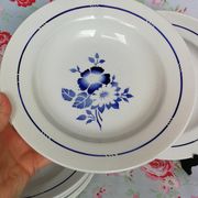 6 old blue flowers with stencil hollow plates