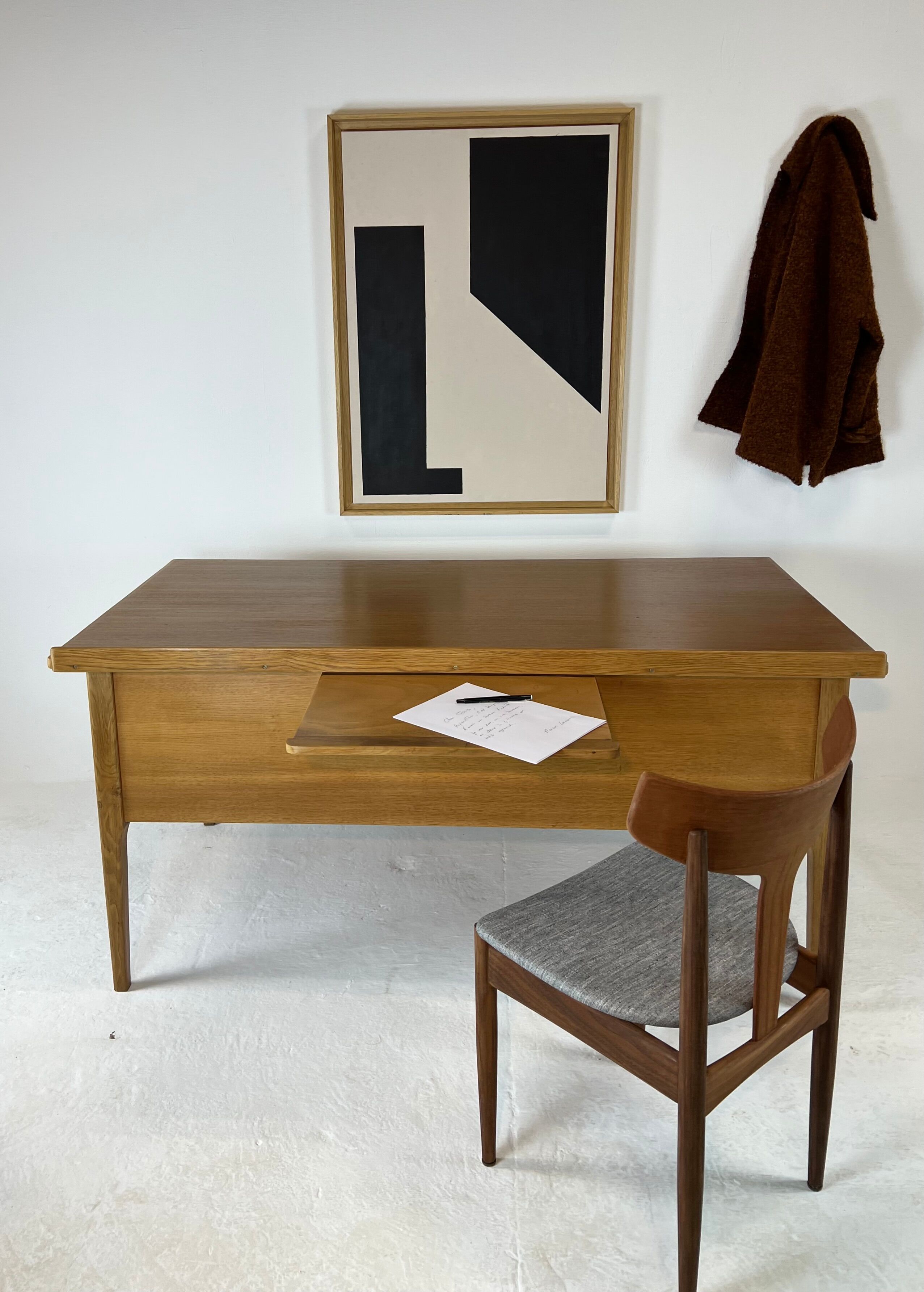 Two-sided oak desk, 50s