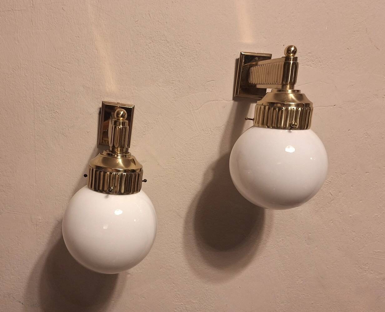 Pair of Astoria brass wall lights by Josef Hoffmann, WOKA Vienna re-edition