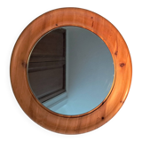 Round mirror in solid Swedish pine 1960/70 Vintage.