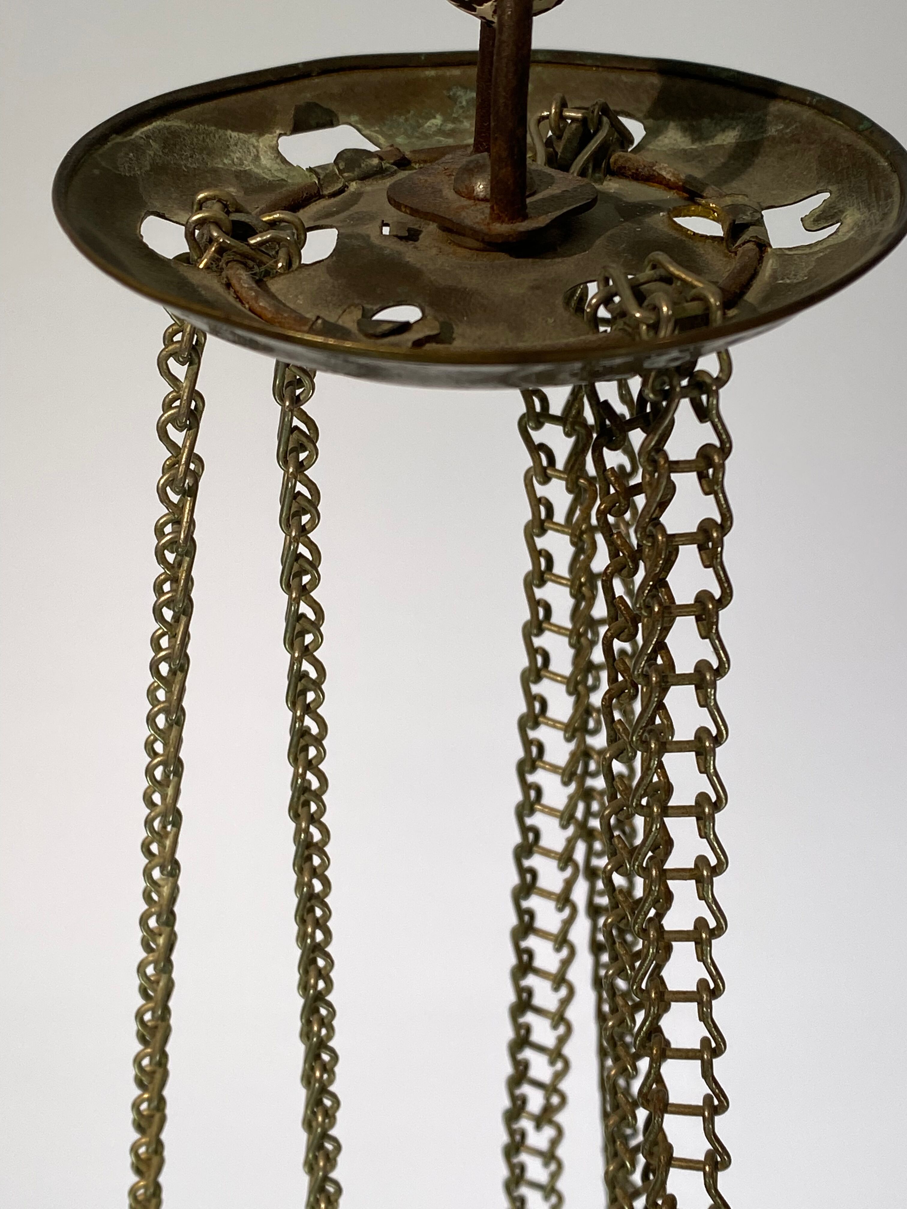 Antique pendant of pink opaline glass with brass edge by Funen's Glassworks, 1860s